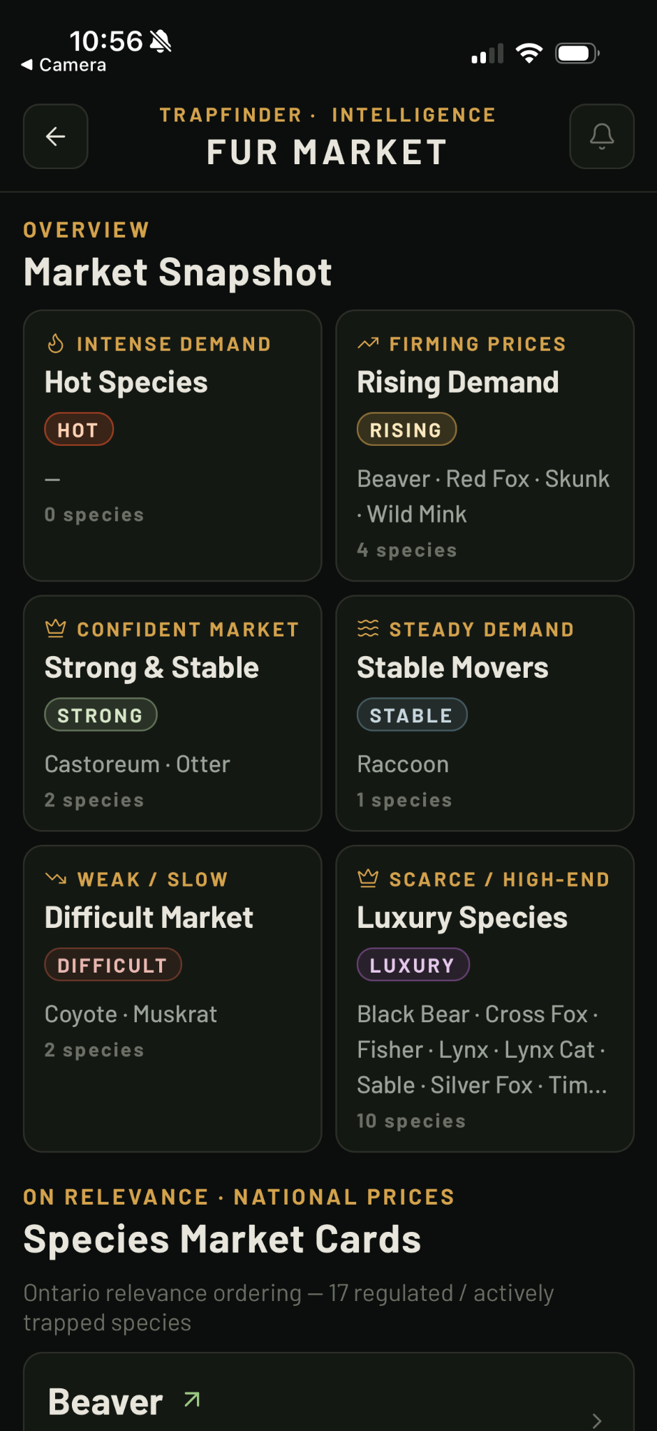 TrapFinder Fur Market screen