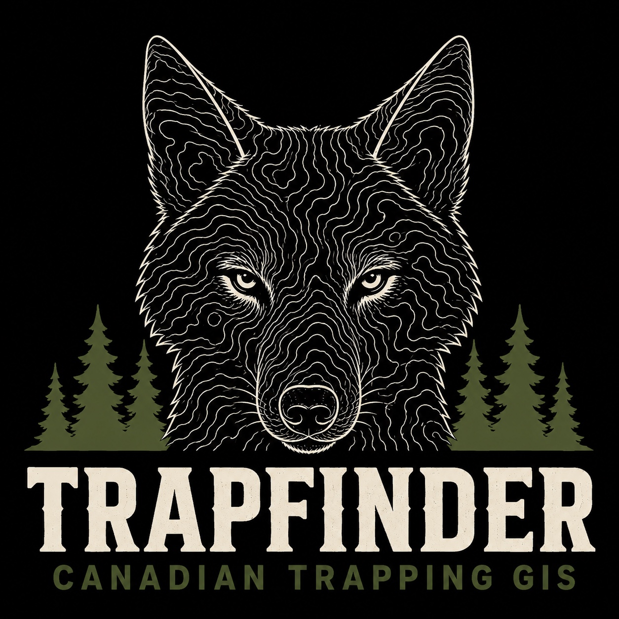 TrapFinder wolf topographic logo